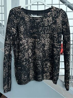 Sparkle & Fade Black with Gold Metallic Speckles Crewneck Sweater Size S